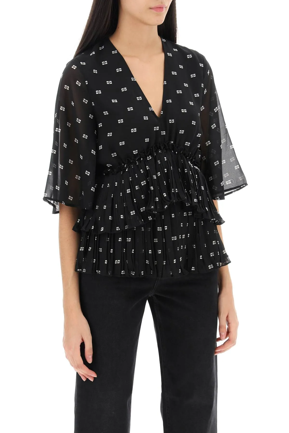 ganni butterfly pleated blouse