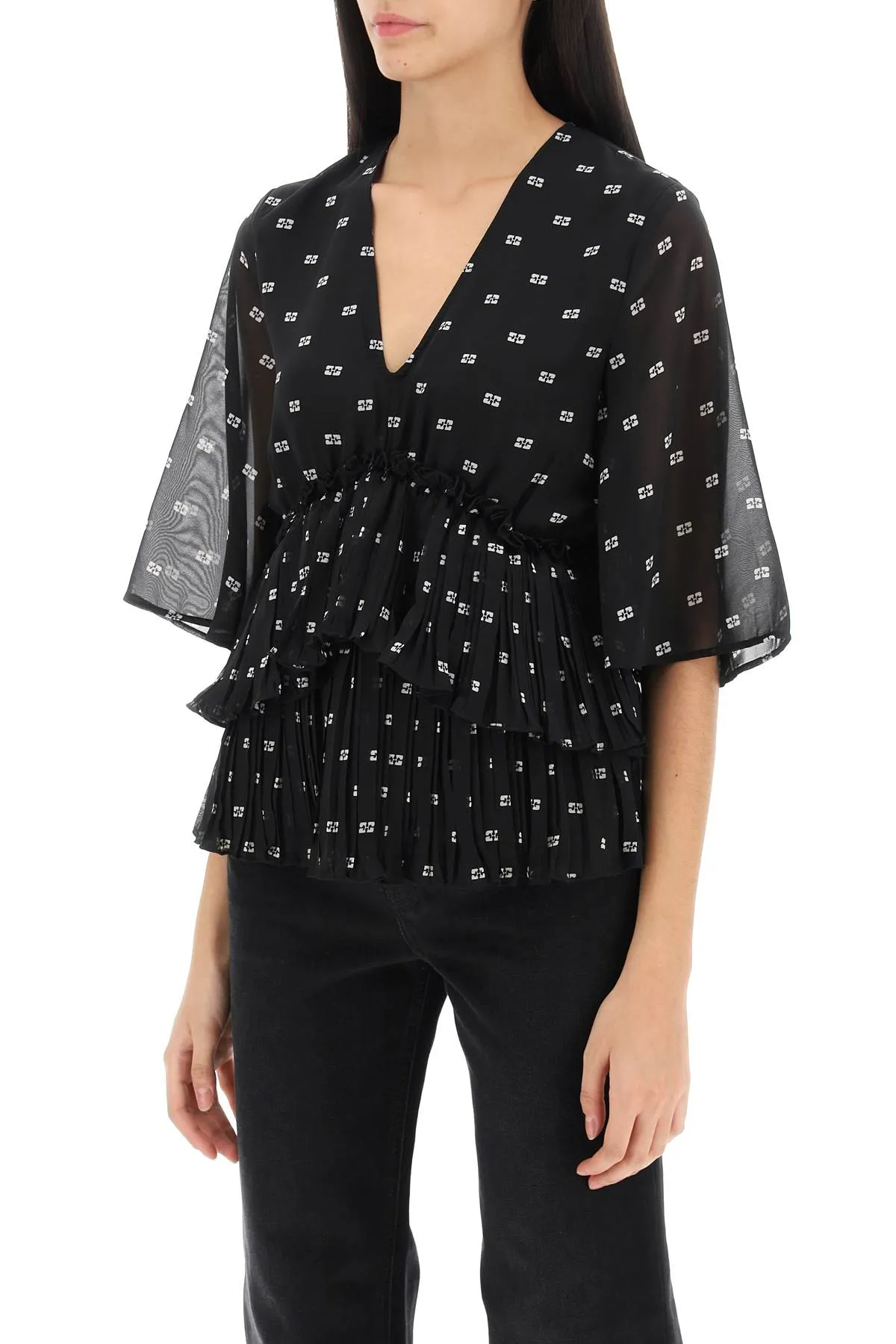 ganni butterfly pleated blouse