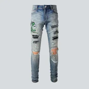 Green cobra embroidery men's jeans