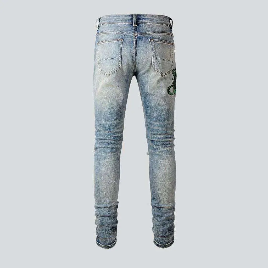 Green cobra embroidery men's jeans