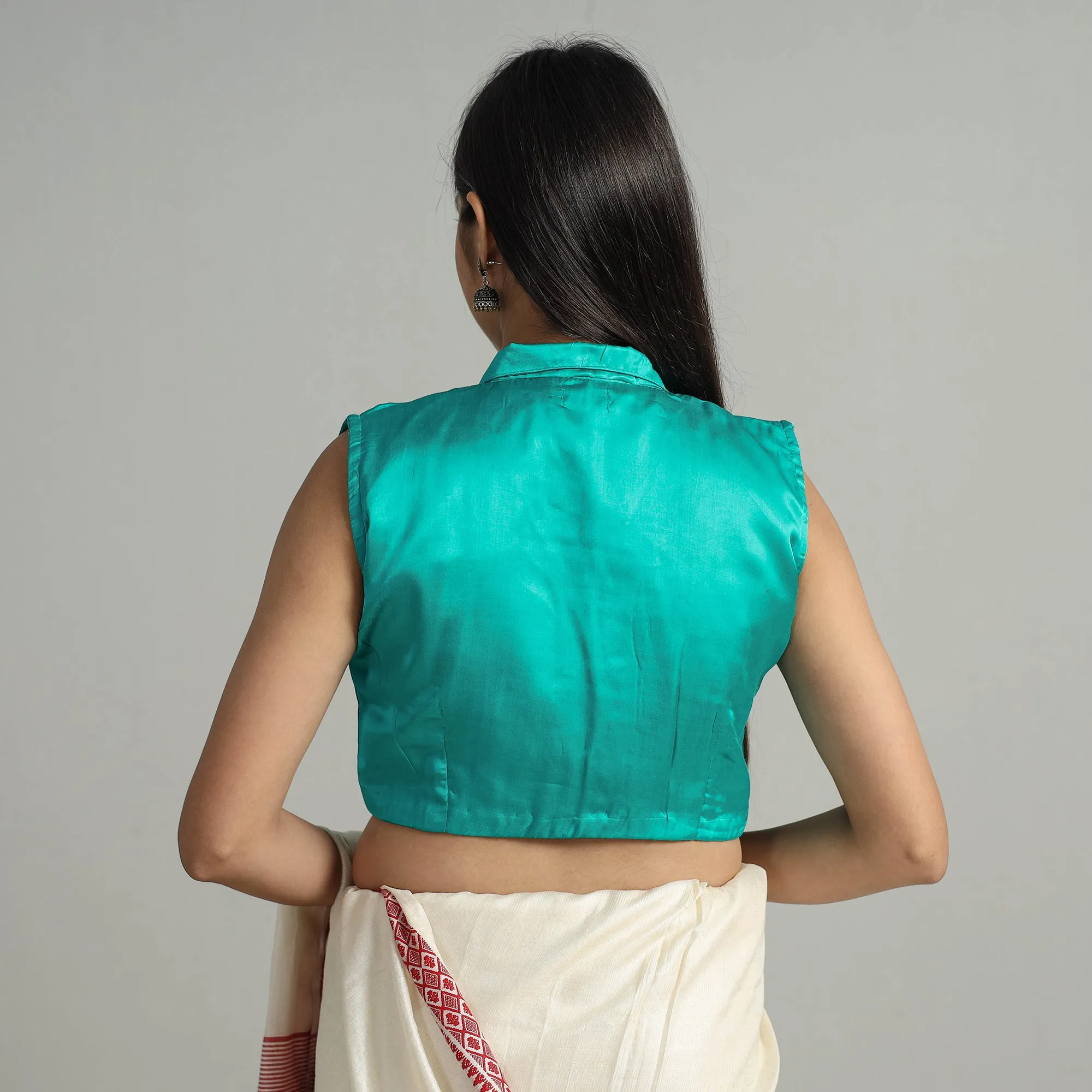 Green - Modal Silk Plain Stitched Blouse 07