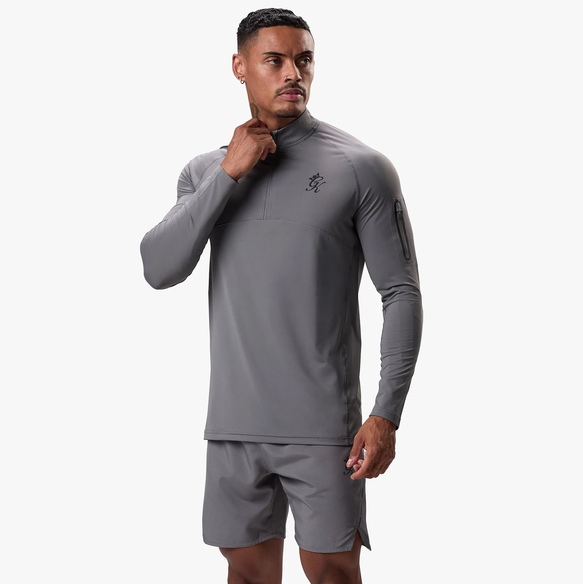 Gym King Flex 1/4 Zip Funnel Neck - Fossil Grey/Black