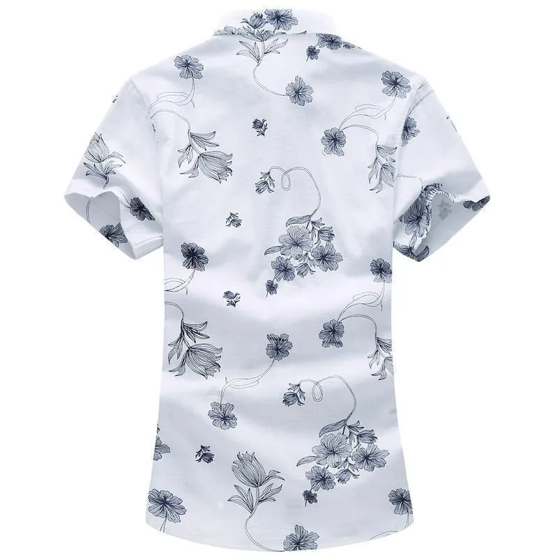 High Quality Short Sleeve Men's Shirts Summer Fashion Big Size Slim Fit Flower Shirt