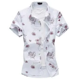 High Quality Short Sleeve Men's Shirts Summer Fashion Big Size Slim Fit Flower Shirt