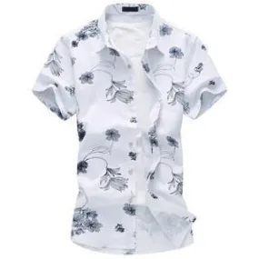 High Quality Short Sleeve Men's Shirts Summer Fashion Big Size Slim Fit Flower Shirt