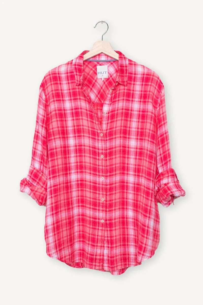 HUT - The Boyfriend Linen Shirt - Pink Shadow Plaid