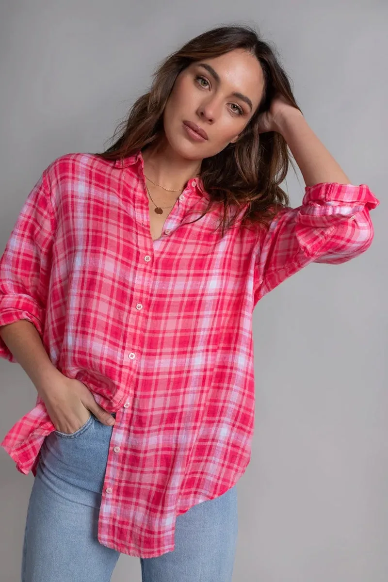 HUT - The Boyfriend Linen Shirt - Pink Shadow Plaid