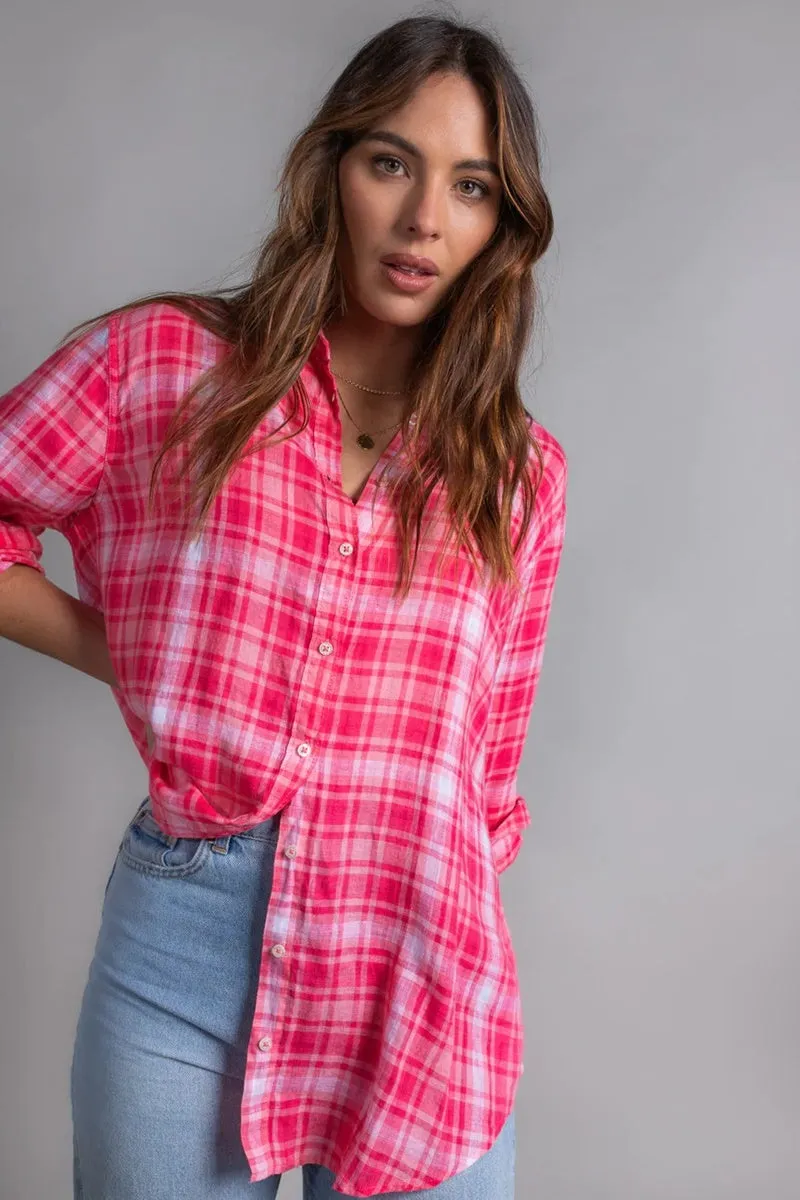 HUT - The Boyfriend Linen Shirt - Pink Shadow Plaid