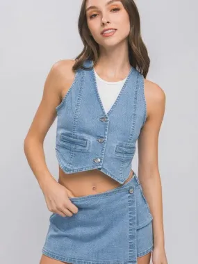 In Denim We Trust Buttoned Denim Vest Top