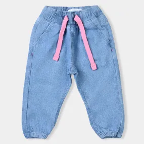 Infant Girls Denim Stretch Pant Pink Bow-LIGHT BLUE