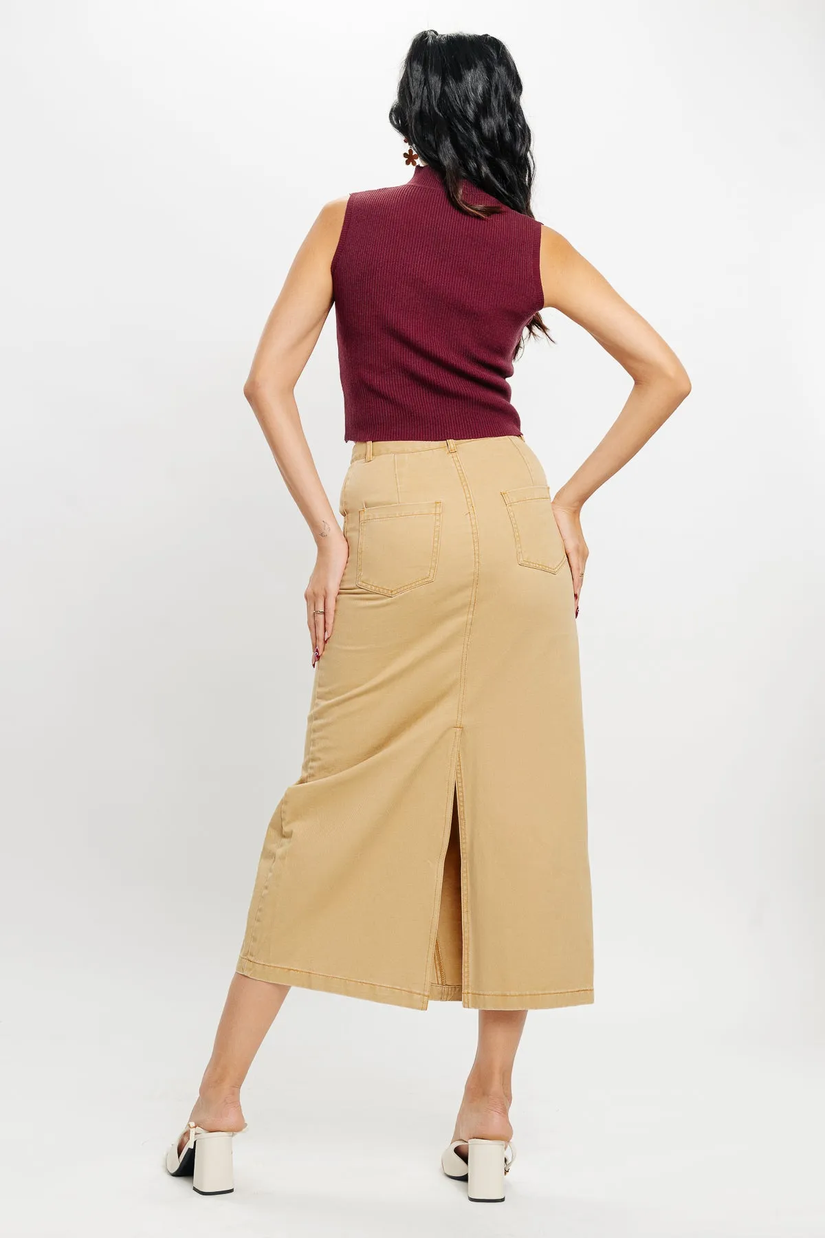 Khaki Denim Office Skirt