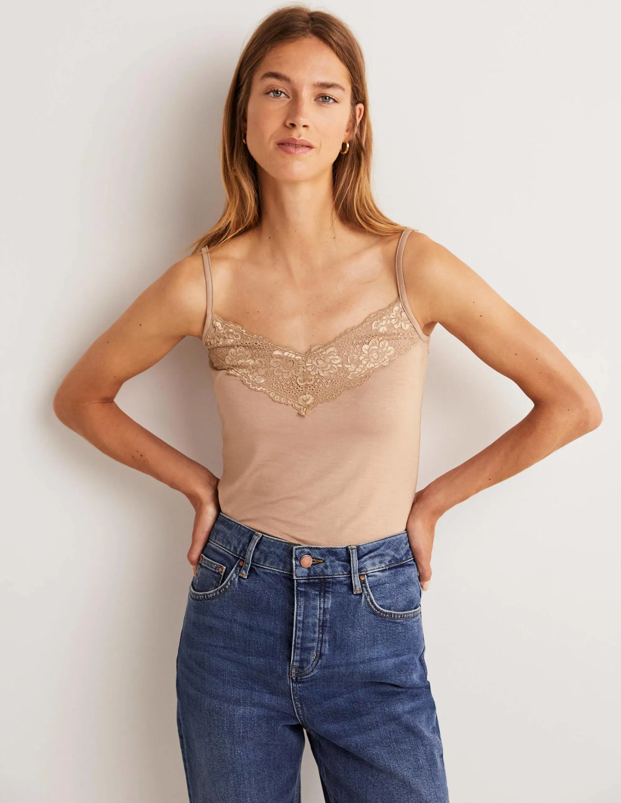 Lace Cami Top-Medium Beige