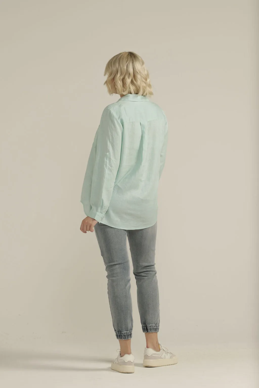 Linen Long Sleeve Pocket Shirt Ocean