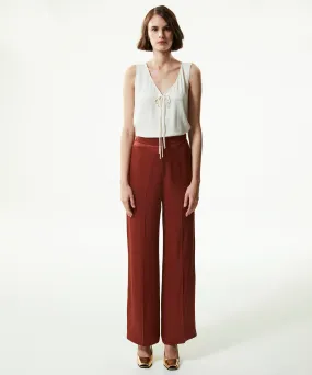 Machka Shiny Textured Wide Leg Fit Trousers Brown