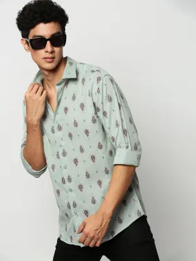 Men Green Printed Casual Casual Shirts