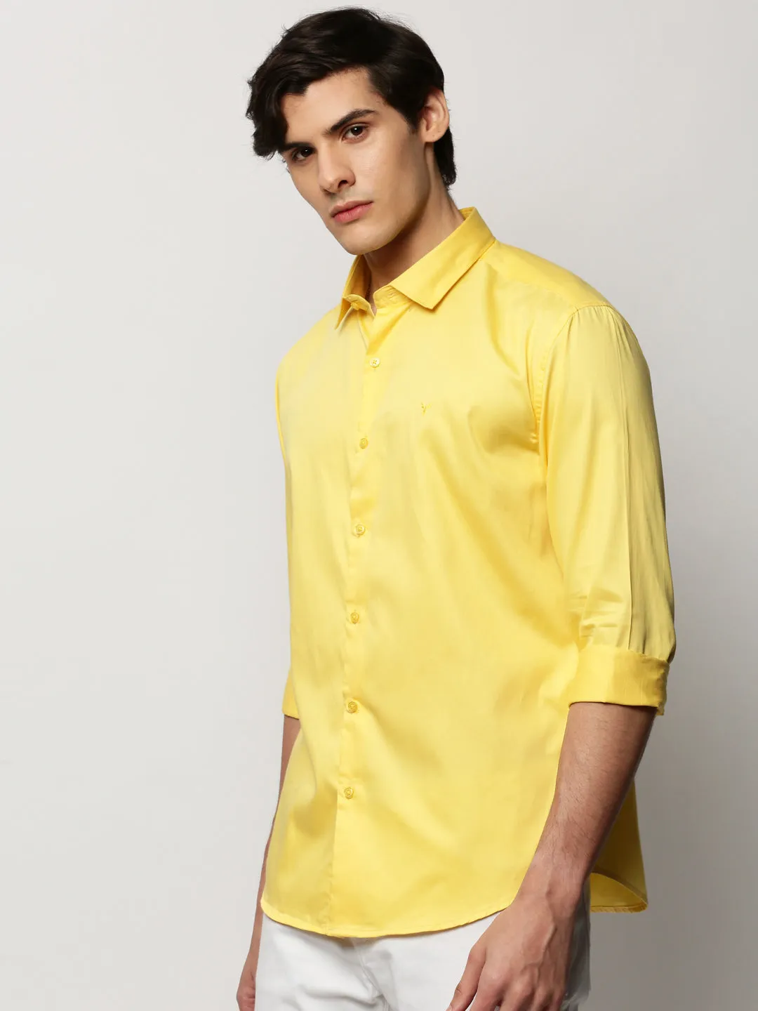 Men Yellow Solid Casual Casual Shirts