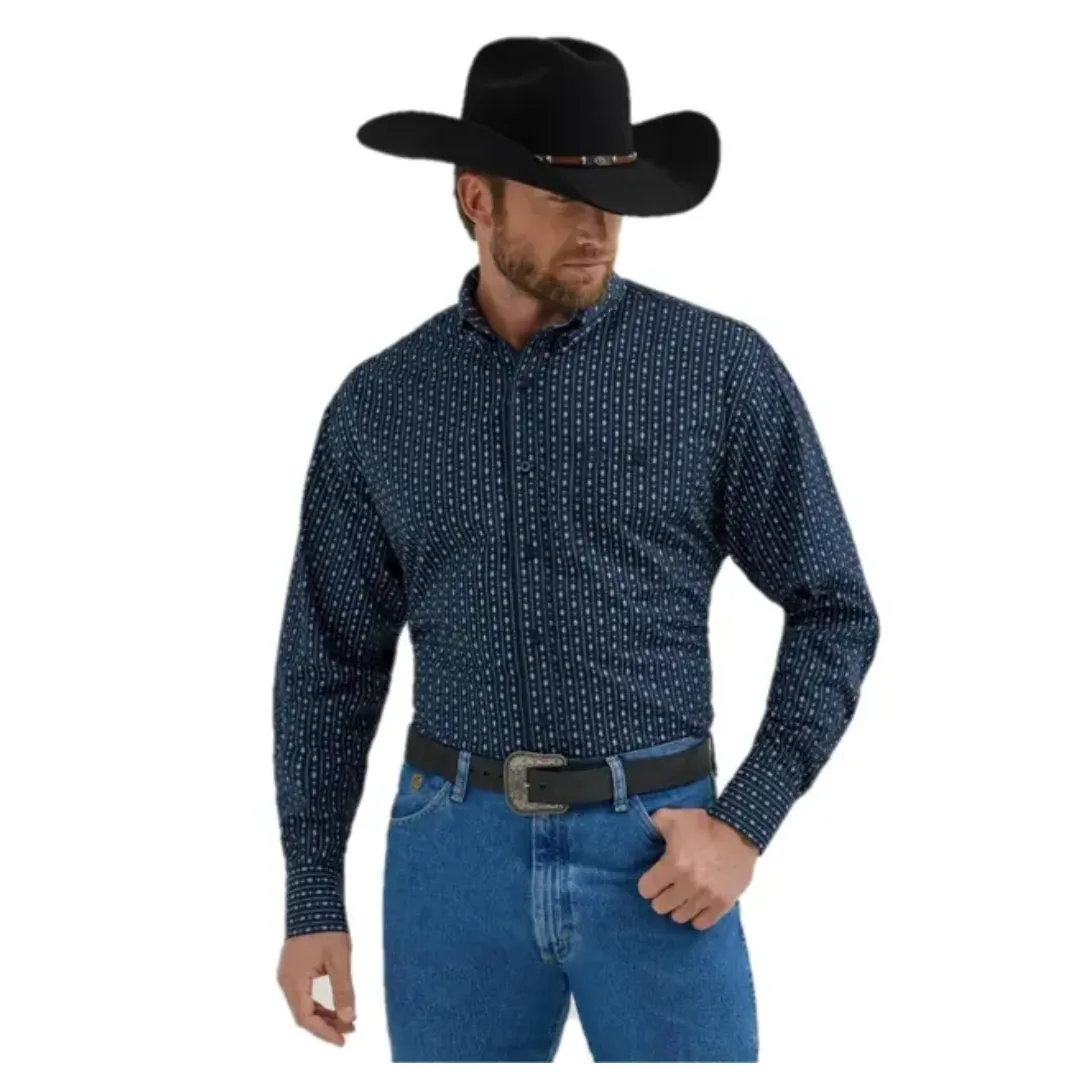 Men's Blue/White George Strait Long Sleeve Buttoned Shirt - 112356594