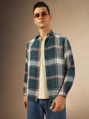 Men's Navy Checks Full Sleeves Flannel Shacket