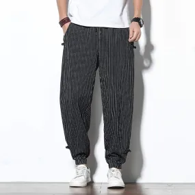 Men's Pants Loose Thin Black Striped Jogger Sweatpants Breathable Casual Harem Pants