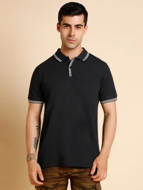 Men's Slim Fit  Solid Black Polo T-Shirt