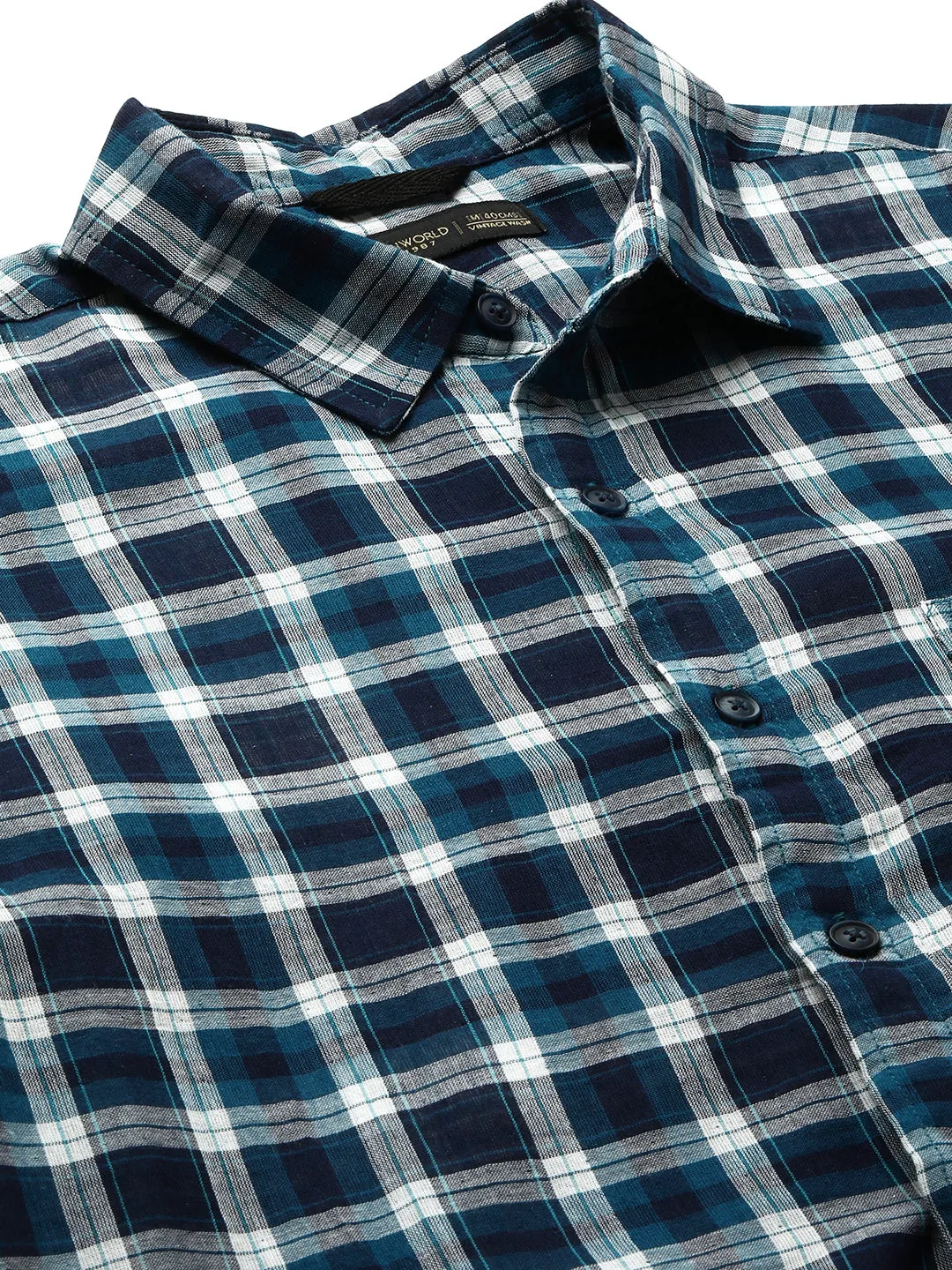 Men's Teal Cotton Regular Fit Checked Shirt