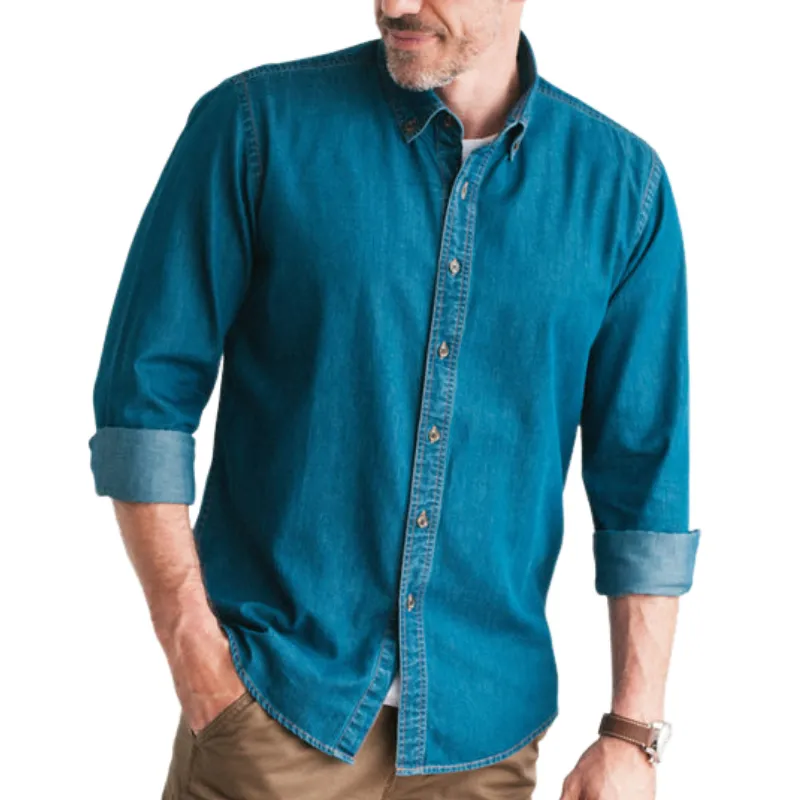 Men's Versatile Lapel Denim Long-sleeved Shirt 70371441F