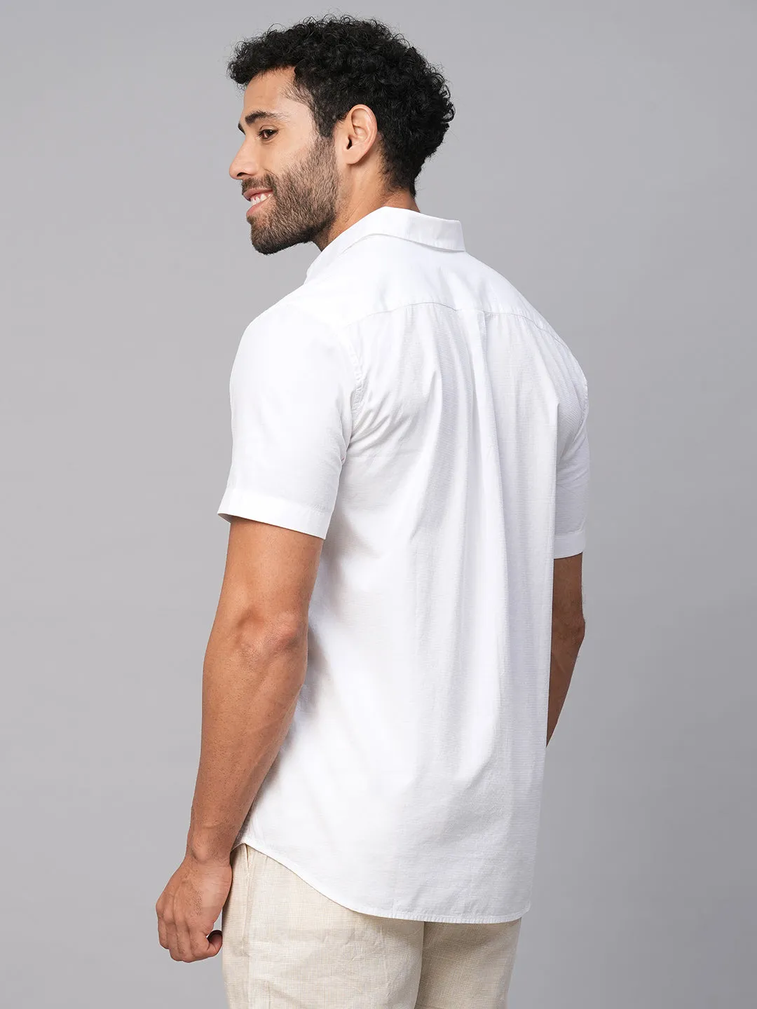 Men's White B Cotton Regular Fit Shirt