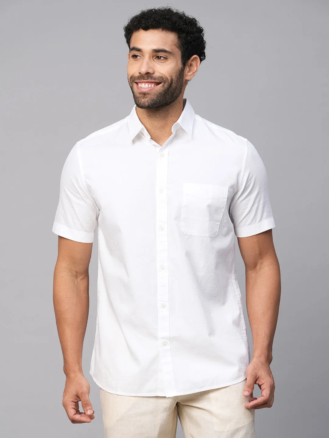 Men's White B Cotton Regular Fit Shirt