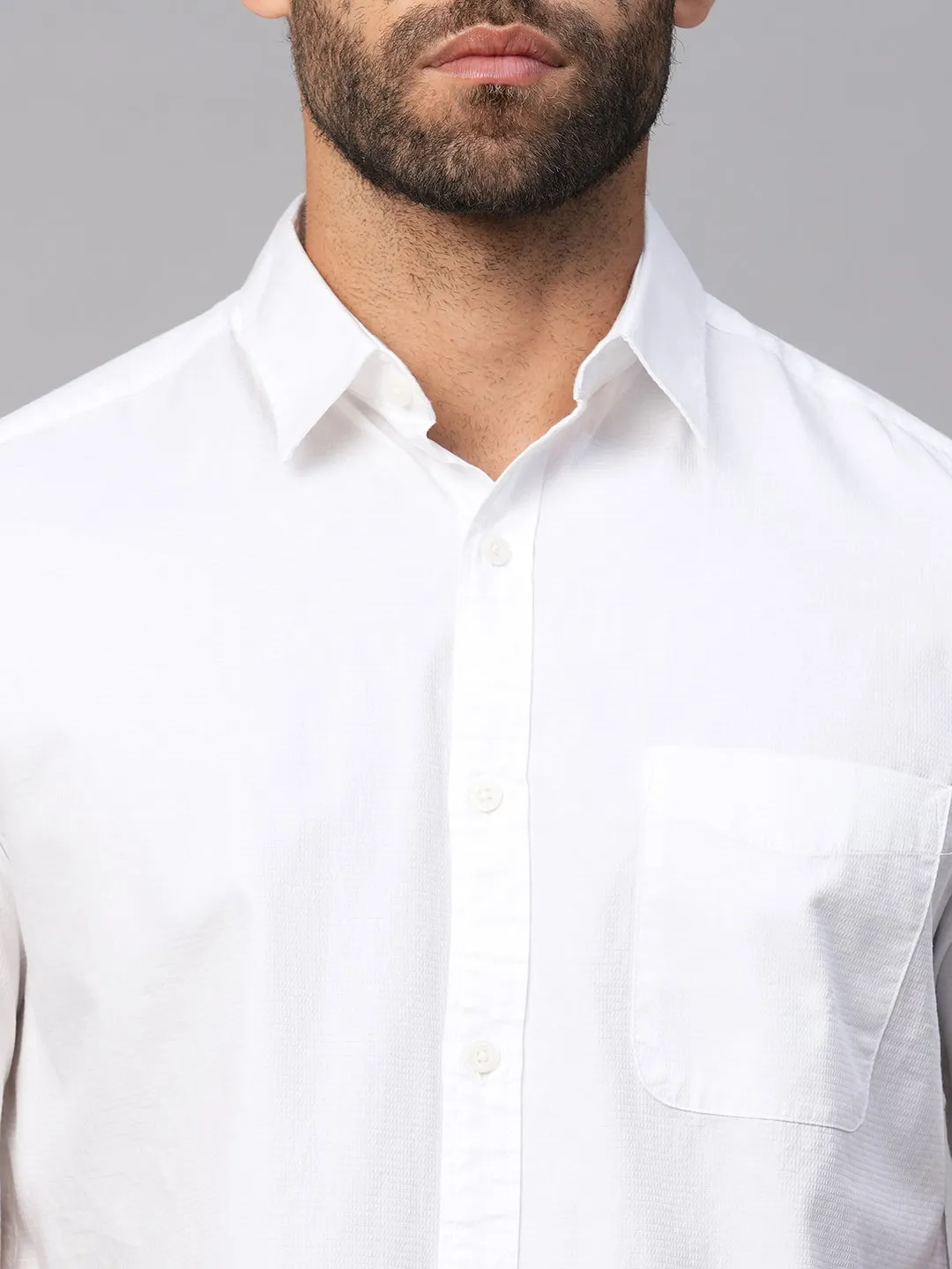 Men's White B Cotton Regular Fit Shirt