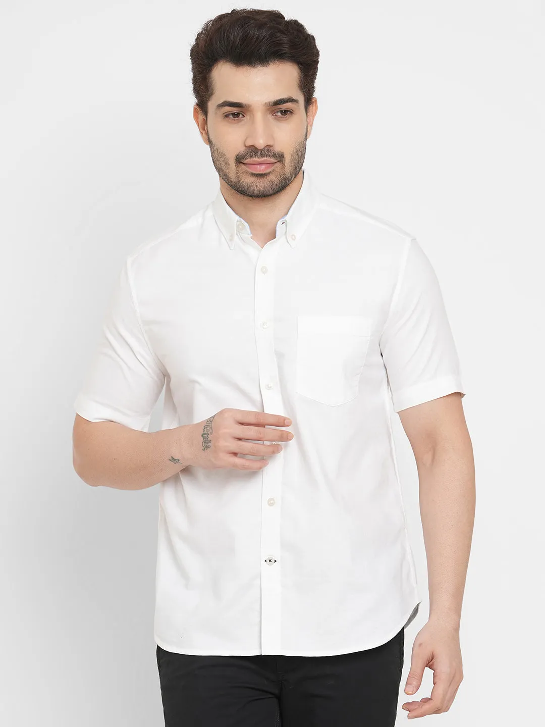 Men's White Oxford Cotton Regular Fit Shirt