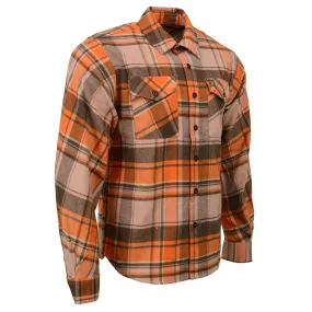 Milwaukee Leather  Men's 'Wild One' Brown/Orange Long Sleeve 10.5-Oz Heavy Duty-Cotton Flannel Shirt MNG11701