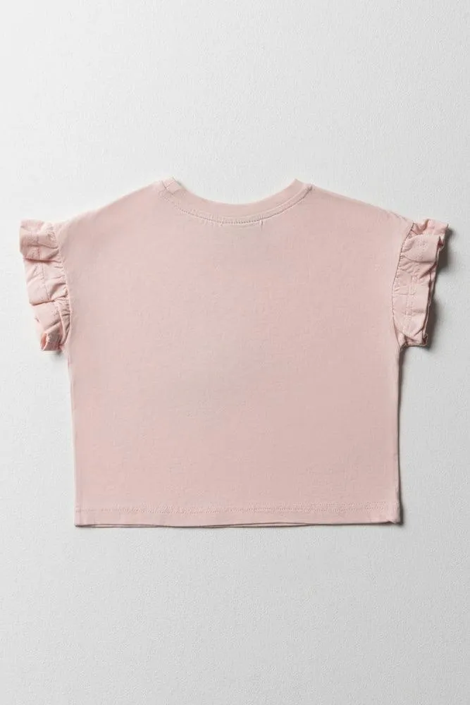 Minnie Mouse Frill Sleeve T-Shirt Pink