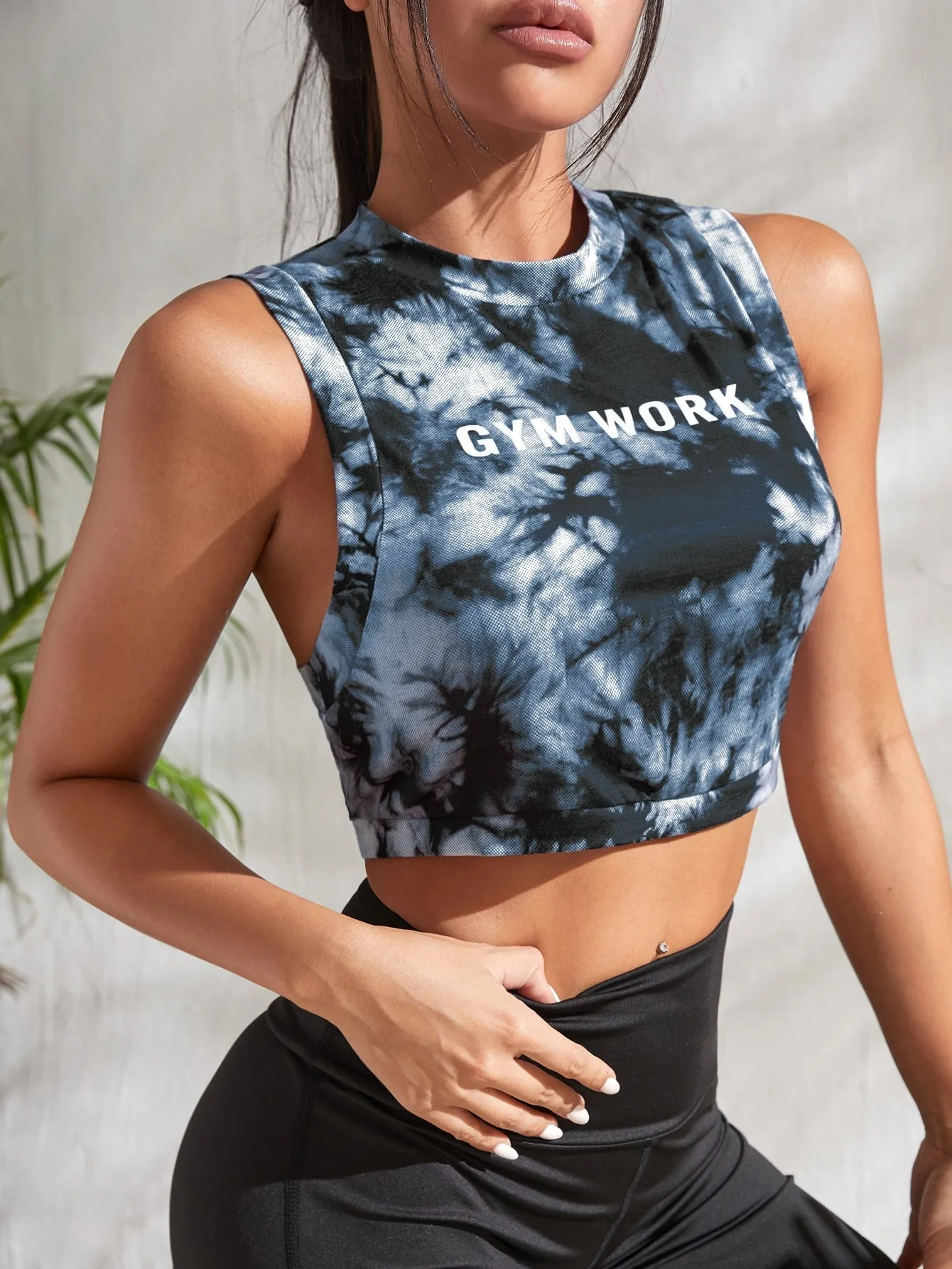 Mock Neck Letter & Tie Dye Print Crop Sports Tee FW22 FD