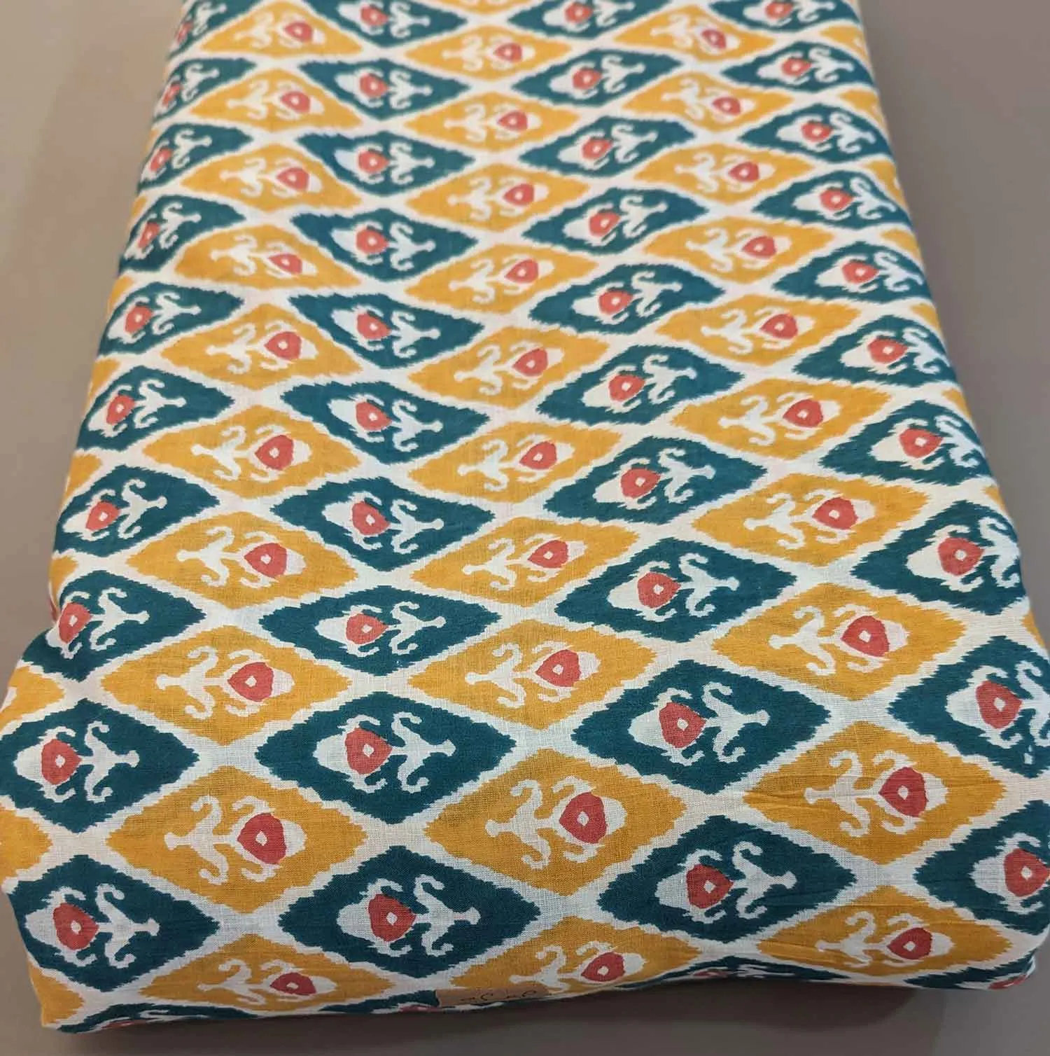 Multicolor Traditional Ikat Print Cotton Fabric