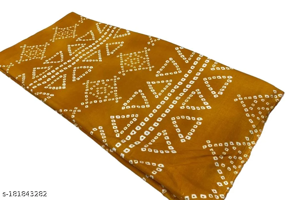 Mustard & White Traditional Bandhani Printed Rayon Fabric