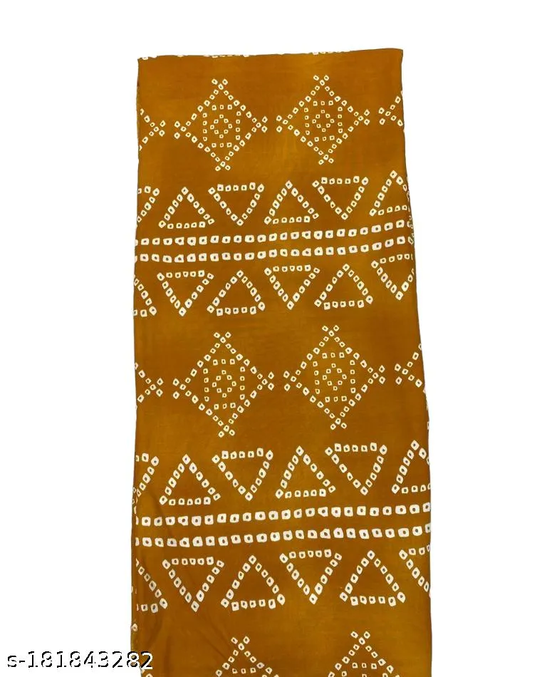 Mustard & White Traditional Bandhani Printed Rayon Fabric