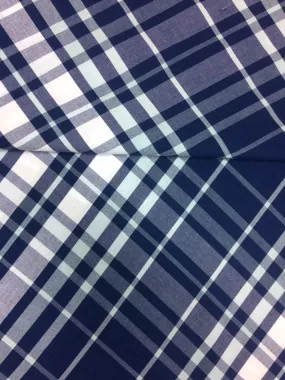 Navy Blue & White Checks Cotton Plaid Fabric