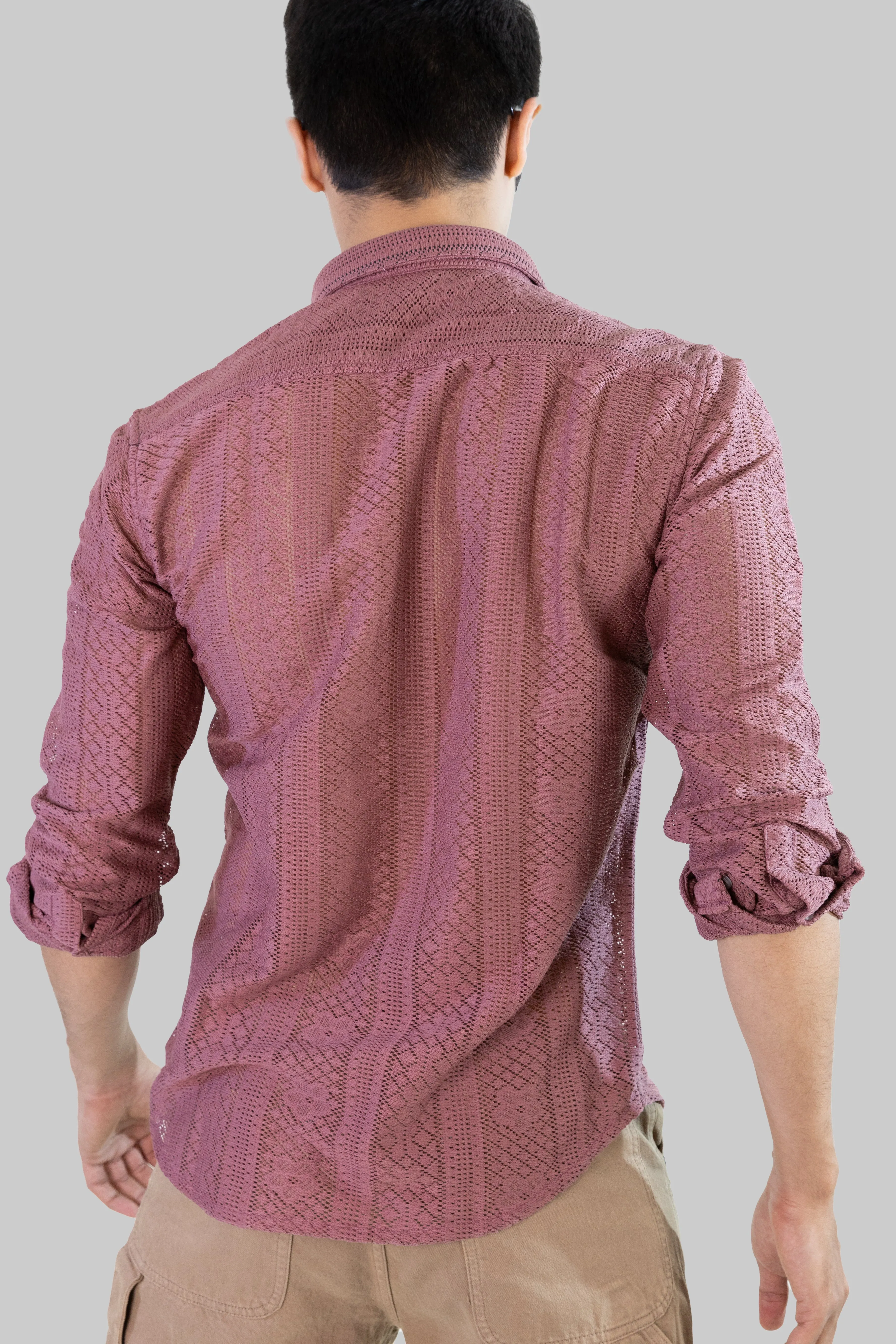 Net Weave Knitted Shirt - Rose Gold