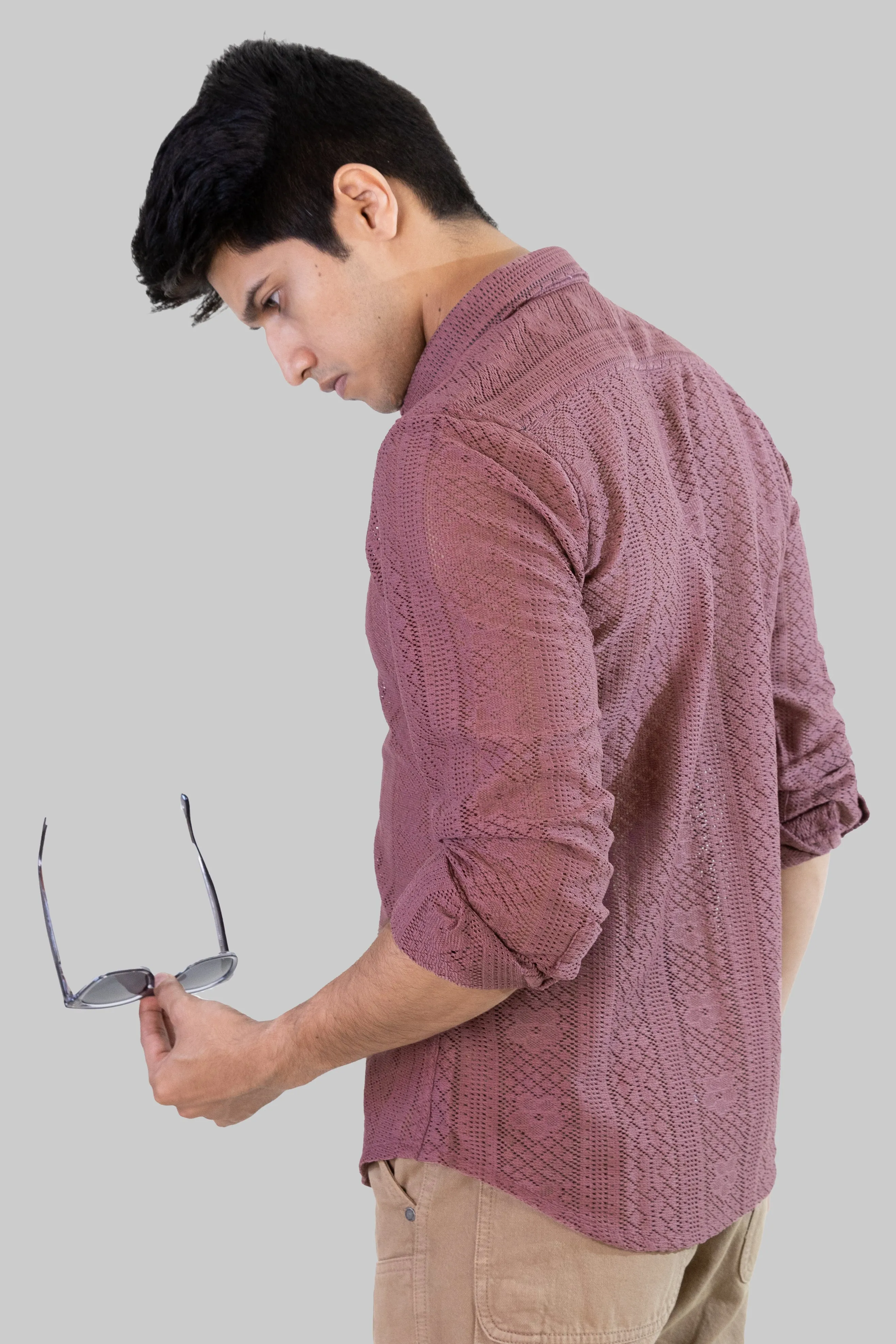 Net Weave Knitted Shirt - Rose Gold