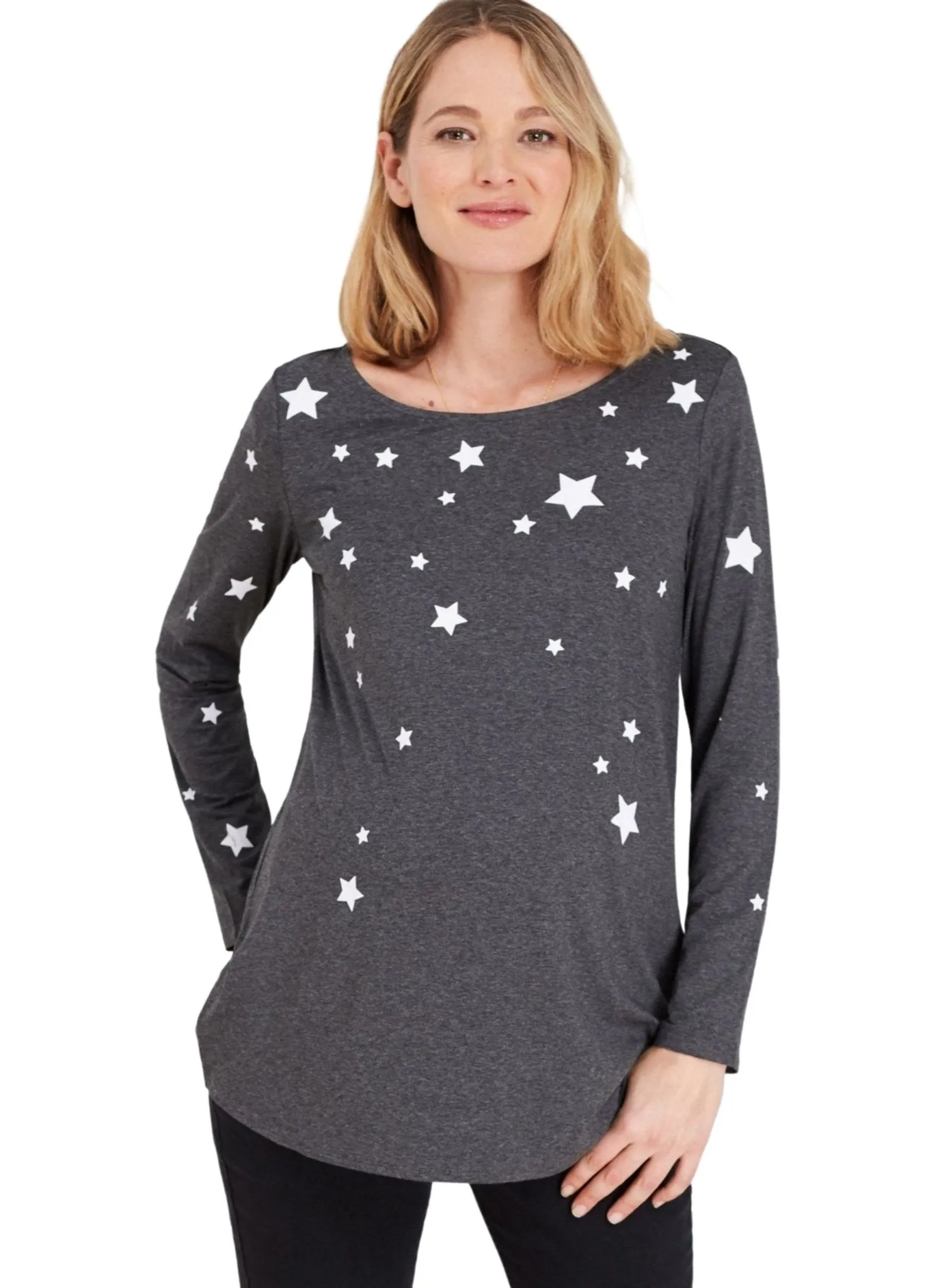 Nikki Maternity Top - Grey White Stars