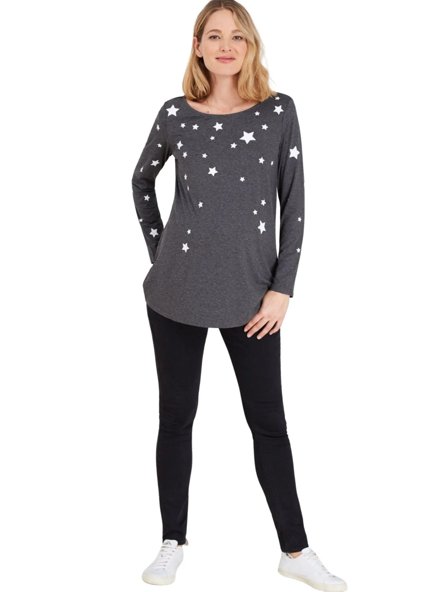 Nikki Maternity Top - Grey White Stars