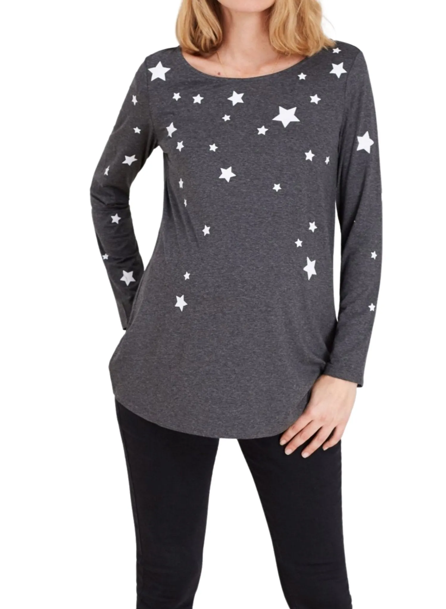 Nikki Maternity Top - Grey White Stars