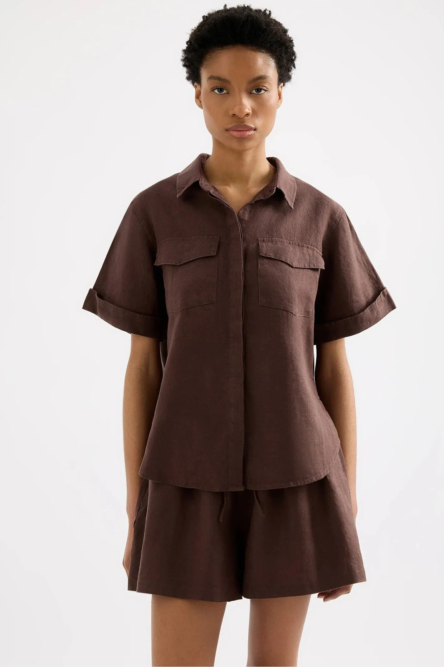 NUDE LUCY Desi linen shirt - Expresso