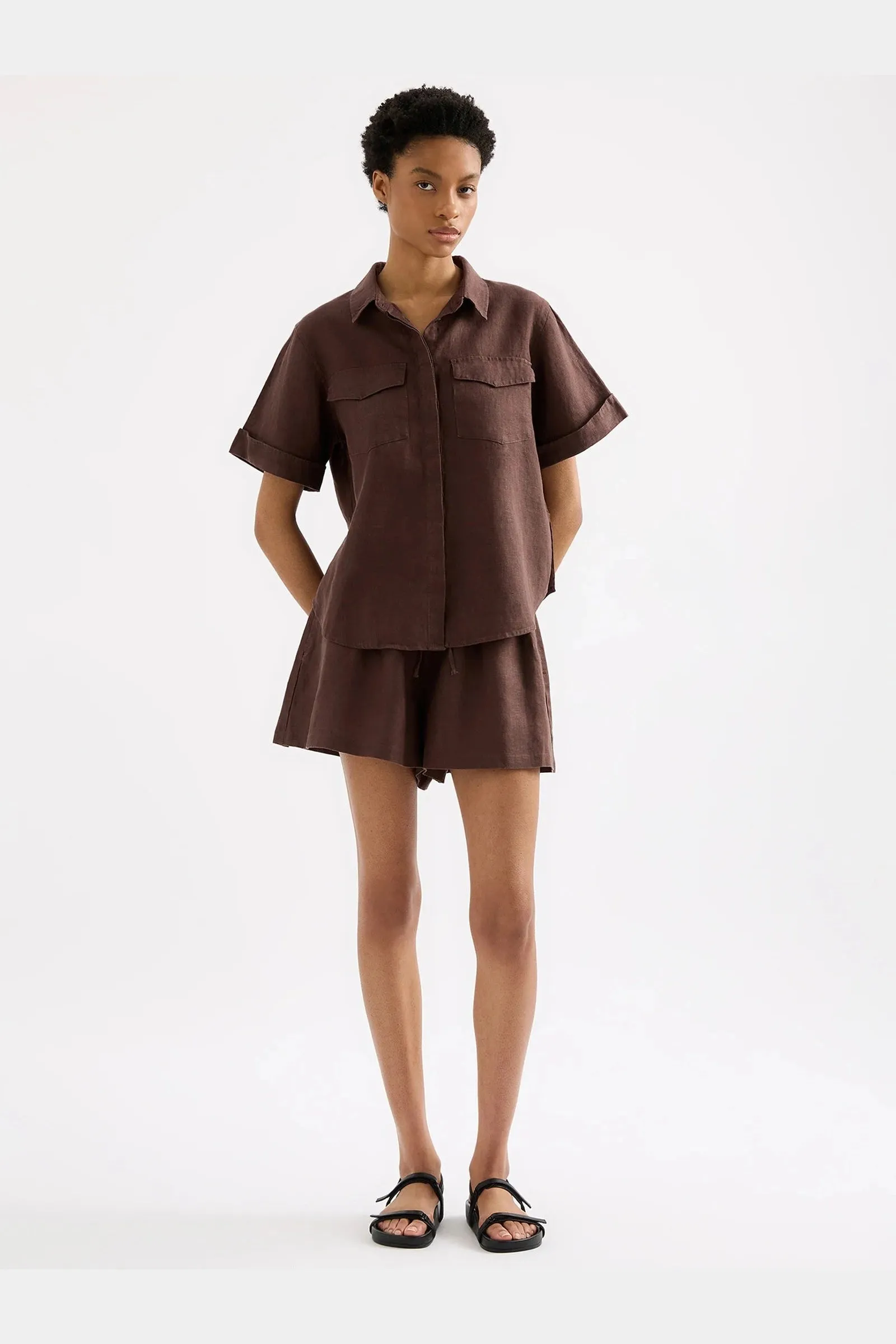 NUDE LUCY Desi linen shirt - Expresso