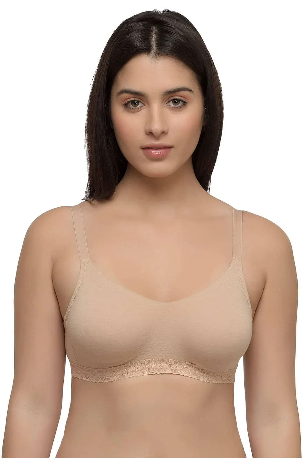 Organic Seamless Laced Bra (Pack of 3)-ISB054-Skin_Skin_M.White-