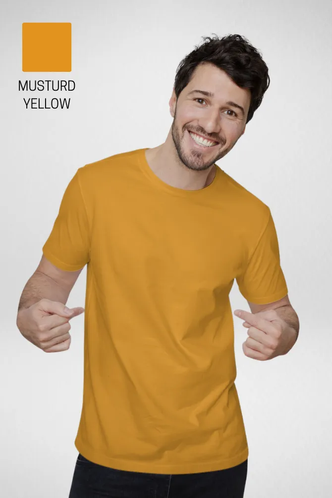 Pack Of 3 Plain T-shirts Black Petrol Blue and Mustard Yellow for Men