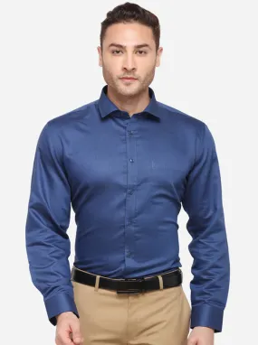 Prussion Blue Solid Regular Fit Formal Shirt | Greenfibre