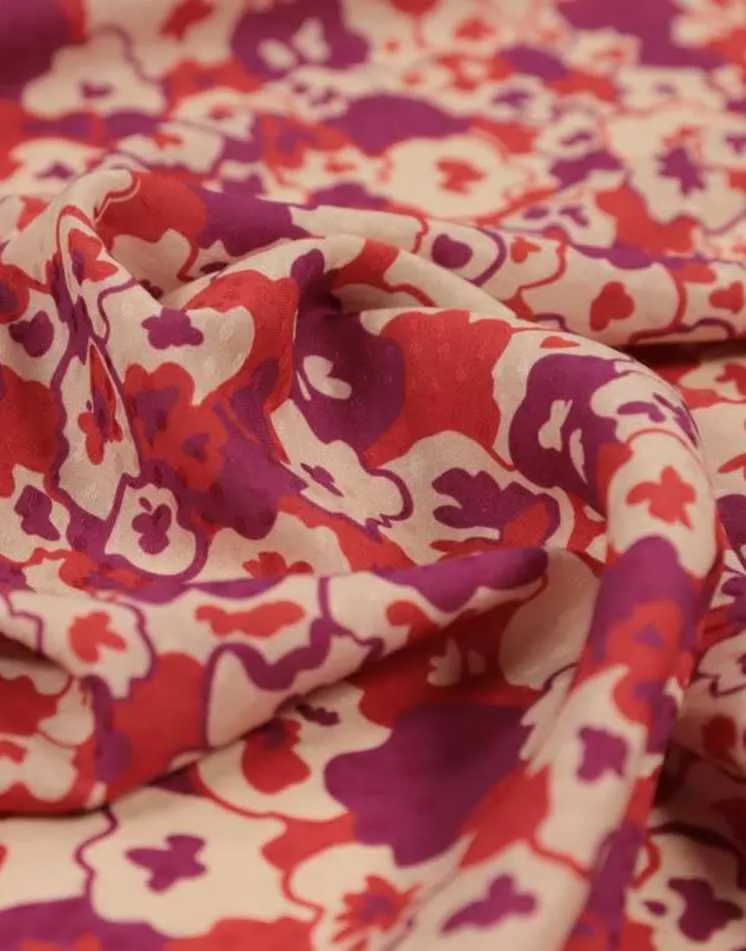 Red & Purple Amour Floral Viscose Jacquard Fabric