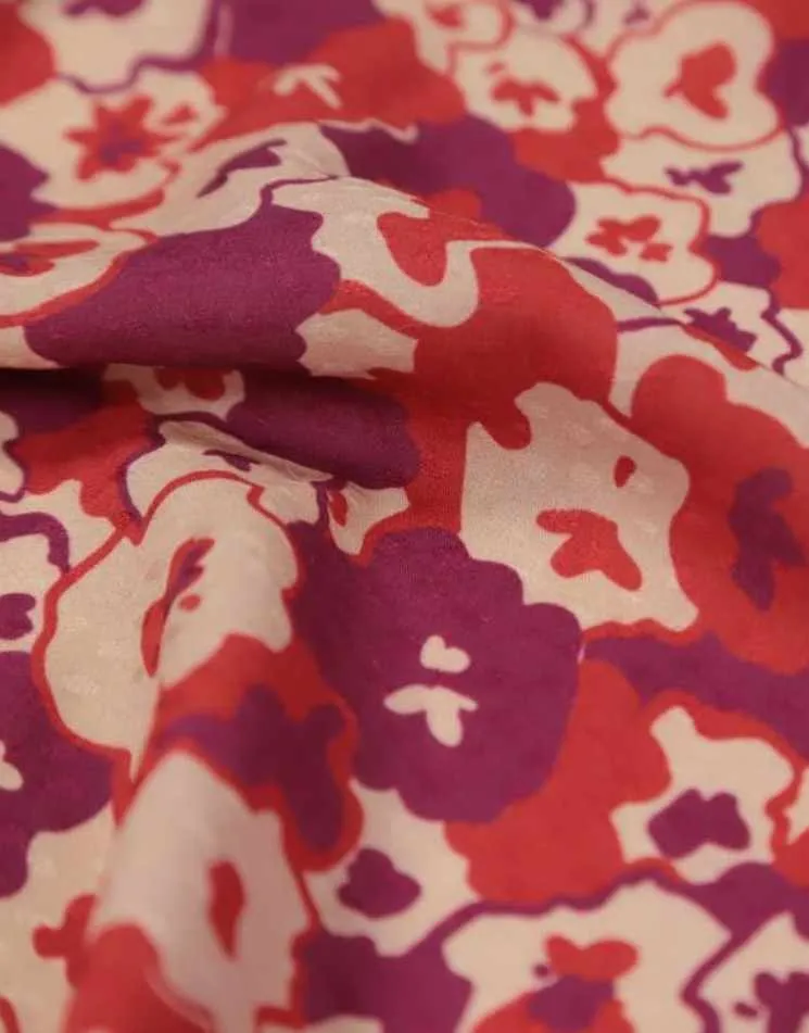 Red & Purple Amour Floral Viscose Jacquard Fabric