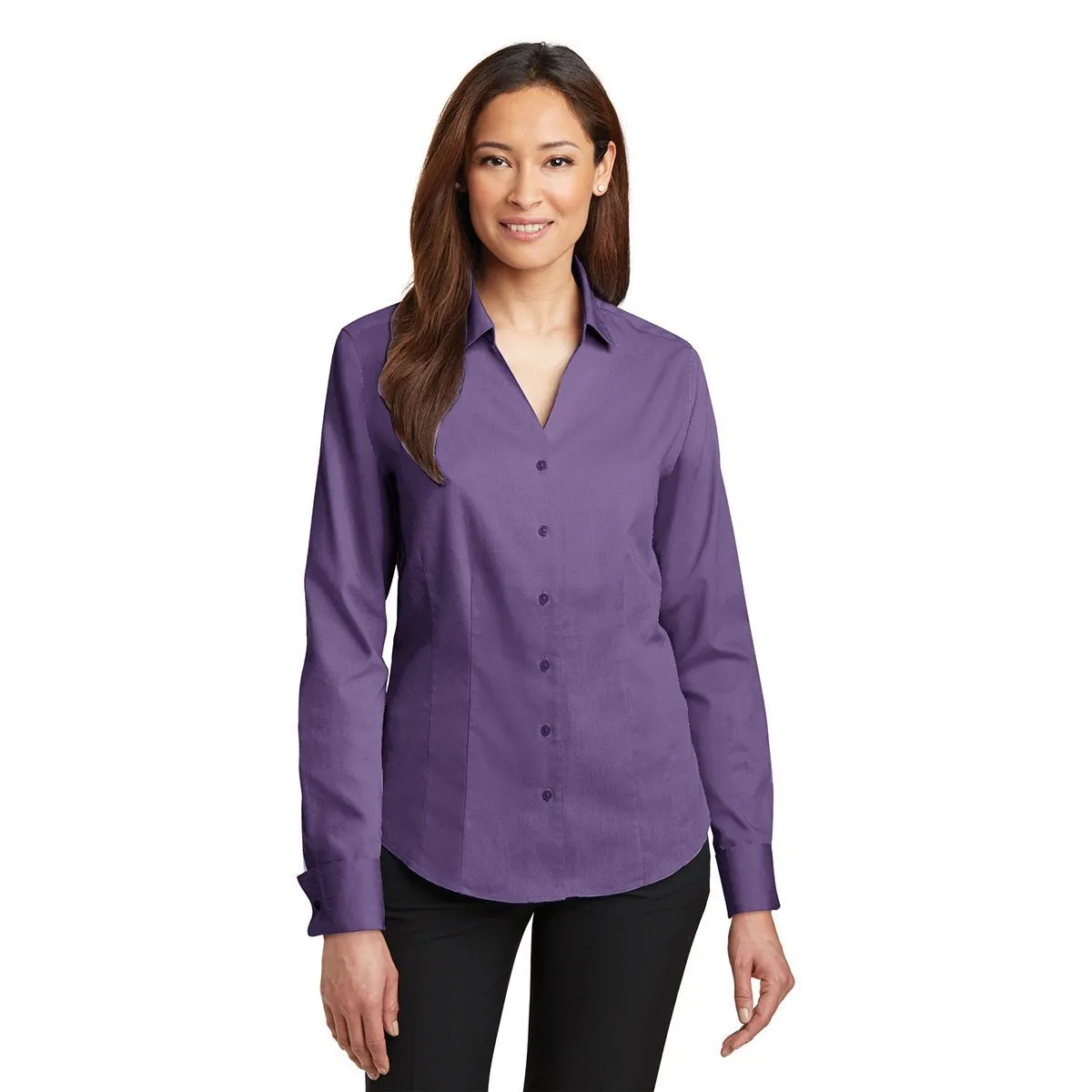 Red House Women's Purple Dusk French Cuff Non-Iron Pinpoint Oxford Shirt